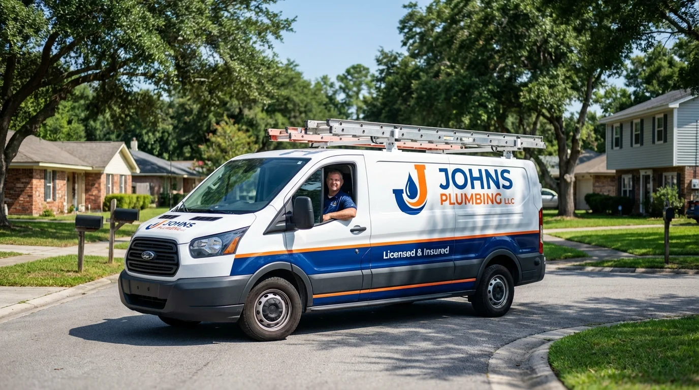 Johns Plumbing LLC service van in Sarasota, FL
