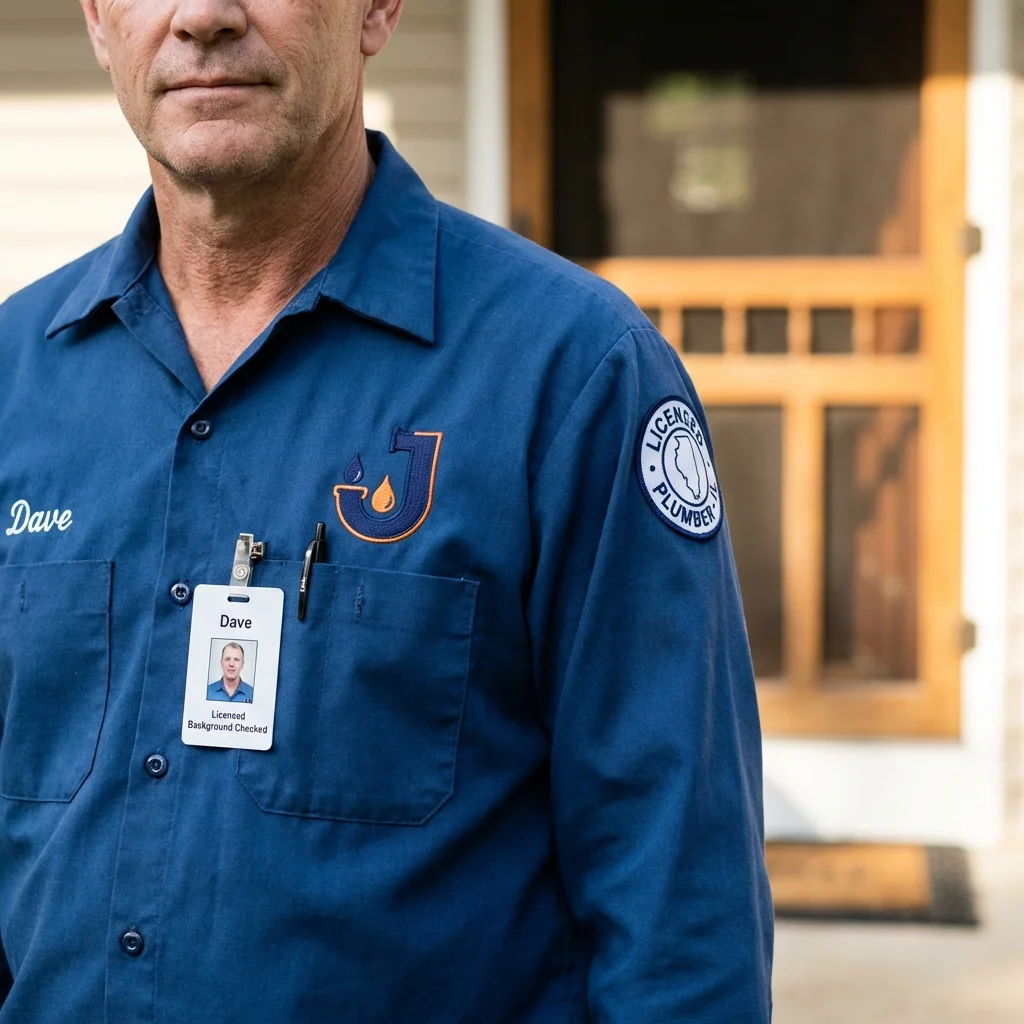 Licensed plumber showing ID badge in Sarasota, FL