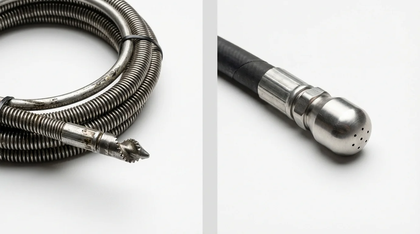 Drain snake cable and hydro jetting nozzle used for drain cleaning in Sarasota, FL