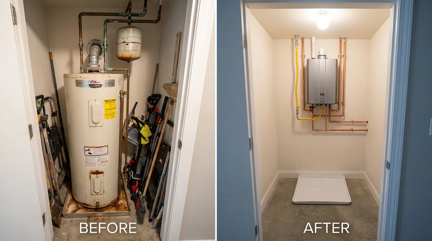 Tank water heater versus wall-mounted tankless unit comparison for Sarasota, FL homeowners